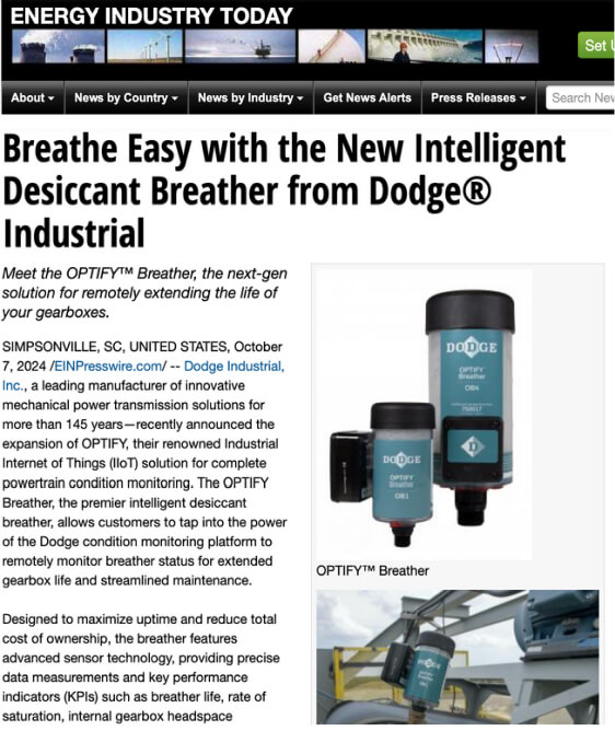Energy Industry Today coverage featuring Dodge Industrial